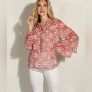 Veronica M Women's pink Patterned Blouse size large EUC